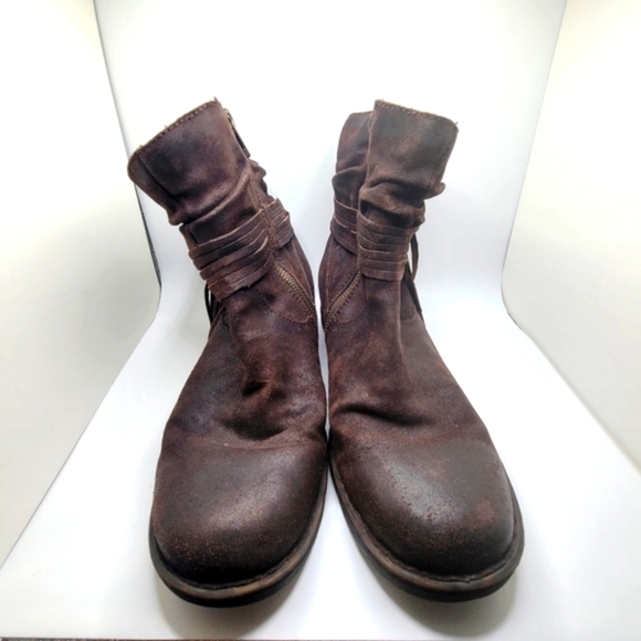 BORN Size 9.5M Brown Upper Leather Fringe Zipper Ankle Boot Boho Chucky Heel - Picture 5 of 9